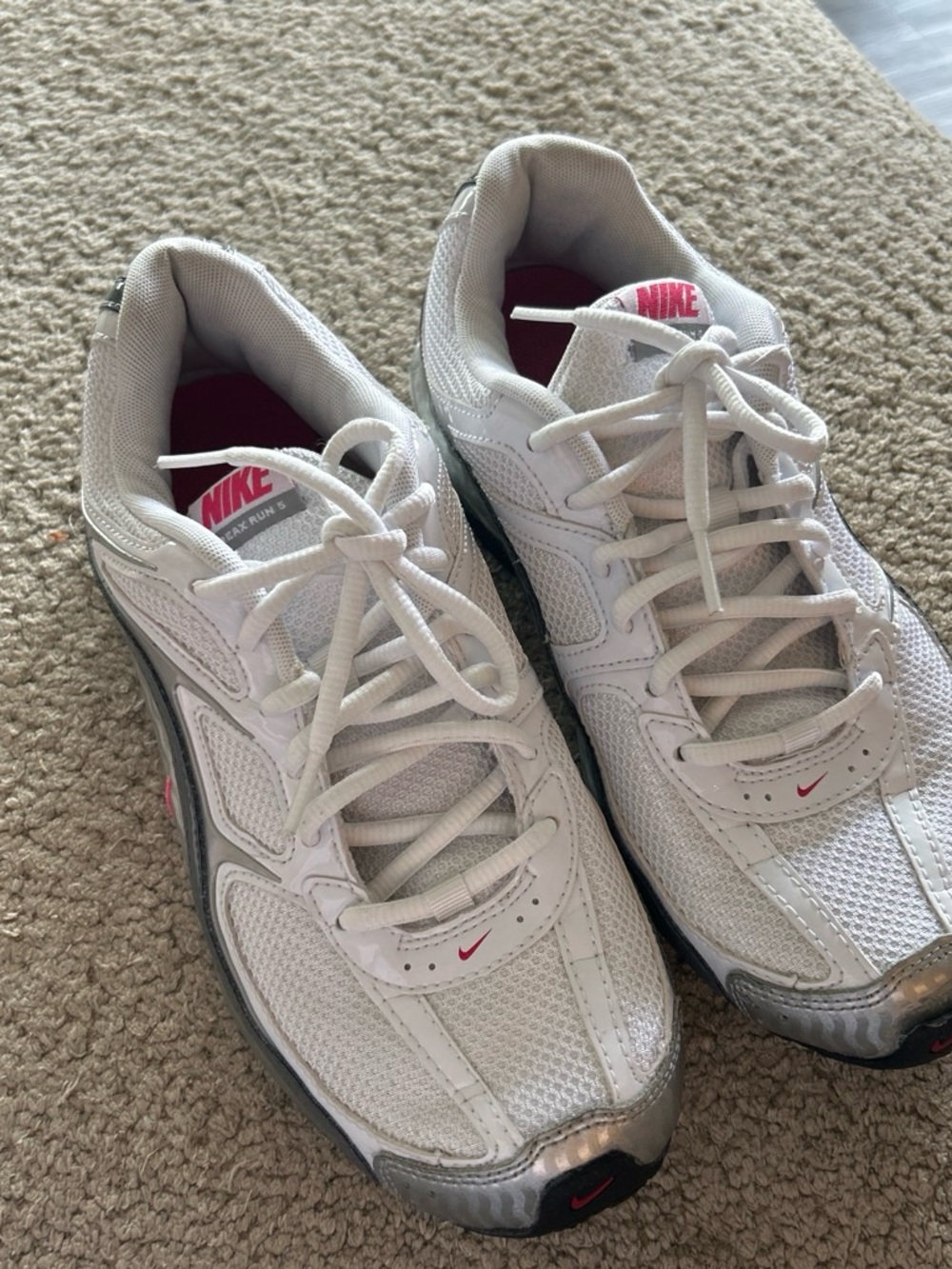 Nike Women's White Mesh Running Sneakers with Silver and Pink Accents
